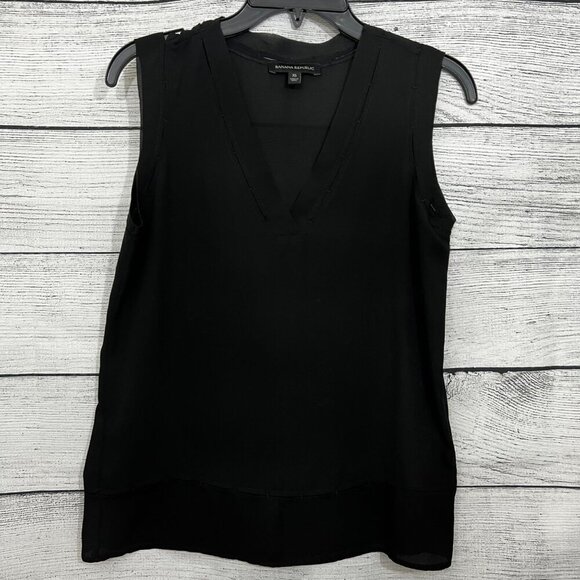 Banana Republic Black Sleeveless V-Neck Blouse, Size XS - Picture 1 of 5